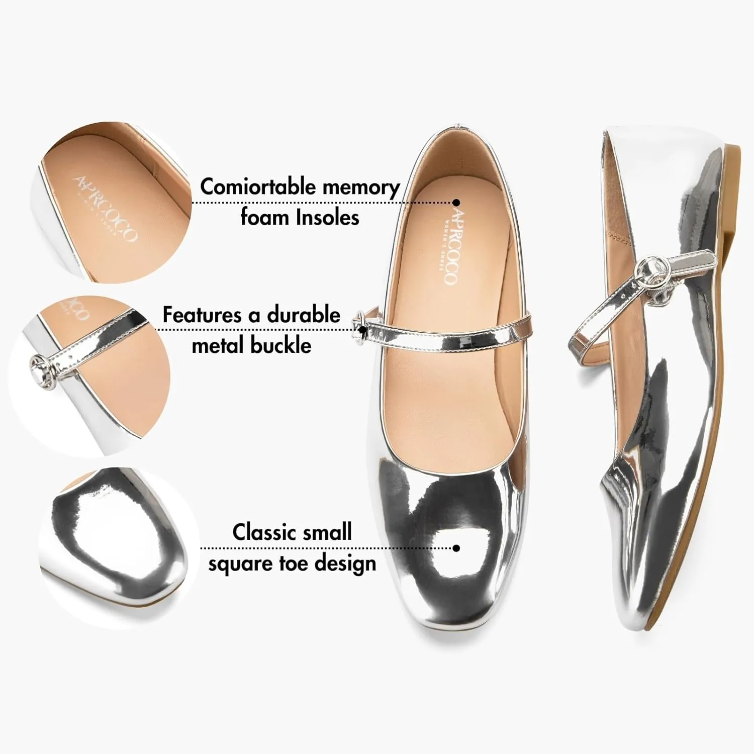 Women's Flats Mary Jane Ballet Flats for Women Classic Square Toe Women Shoes Dressy Comfort Ankle Strap Flats for Women