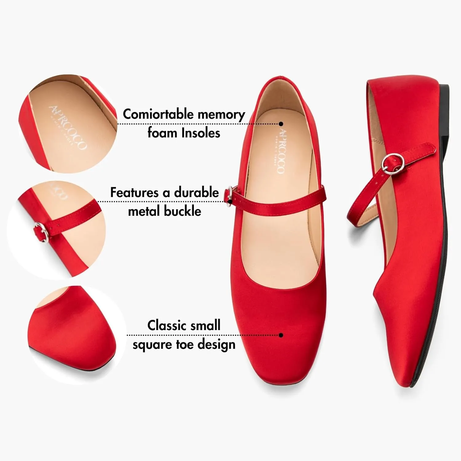 Women's Flats Mary Jane Ballet Flats for Women Classic Square Toe Women Shoes Dressy Comfort Ankle Strap Flats for Women