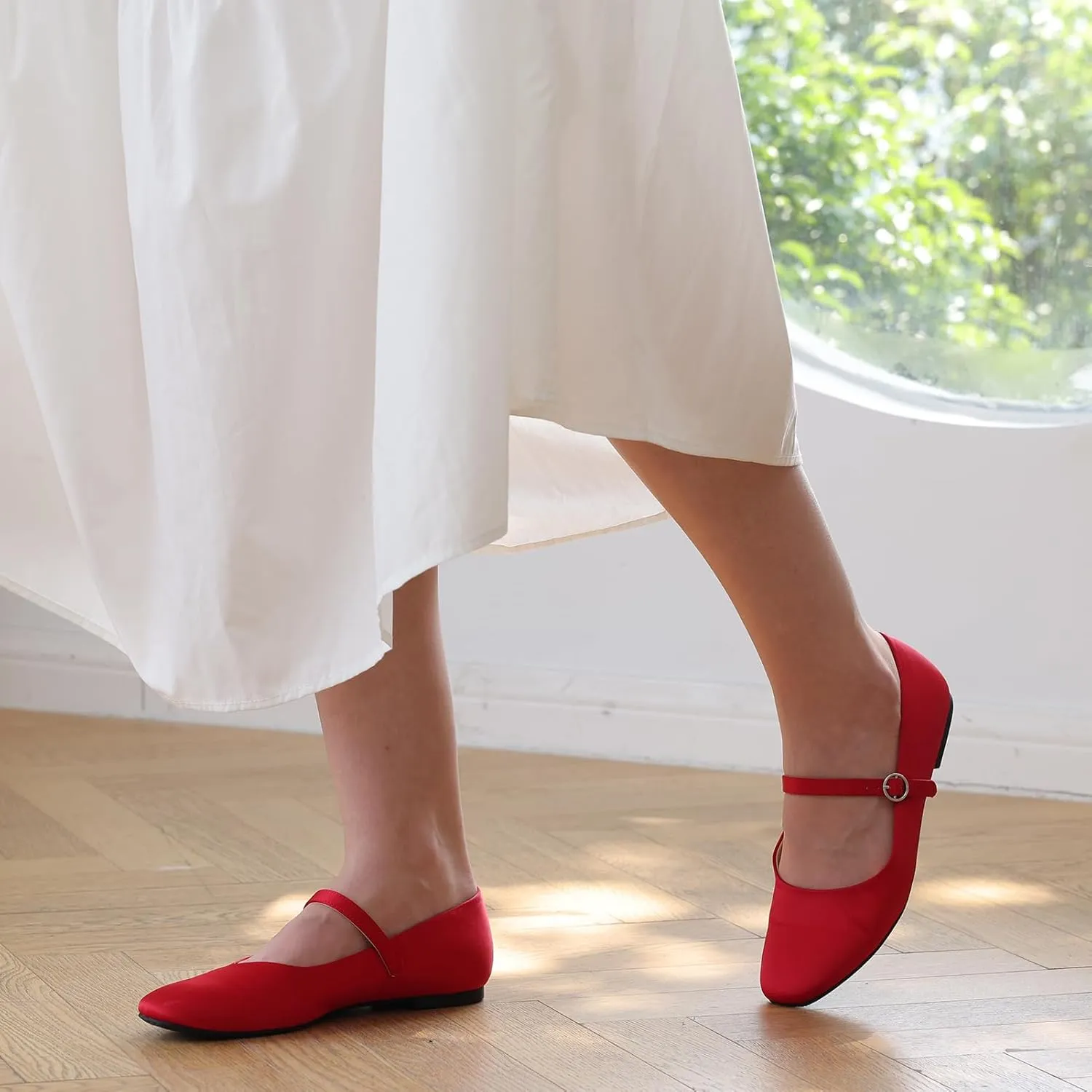 Women's Flats Mary Jane Ballet Flats for Women Classic Square Toe Women Shoes Dressy Comfort Ankle Strap Flats for Women