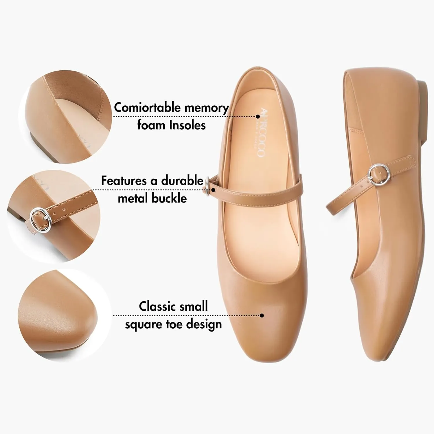 Women's Flats Mary Jane Ballet Flats for Women Classic Square Toe Women Shoes Dressy Comfort Ankle Strap Flats for Women