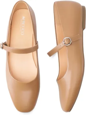 Women's Flats Mary Jane Ballet Flats for Women Classic Square Toe Women Shoes Dressy Comfort Ankle Strap Flats for Women
