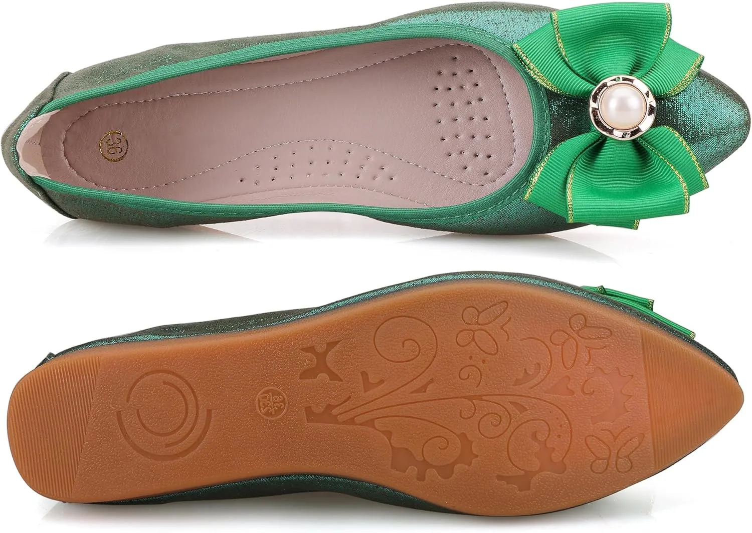 Womens Foldable Ballet Flats Bling Rhinestone Pointed Toe Comfort Slip On Walk Work Loafers Bridal Dress Shoes