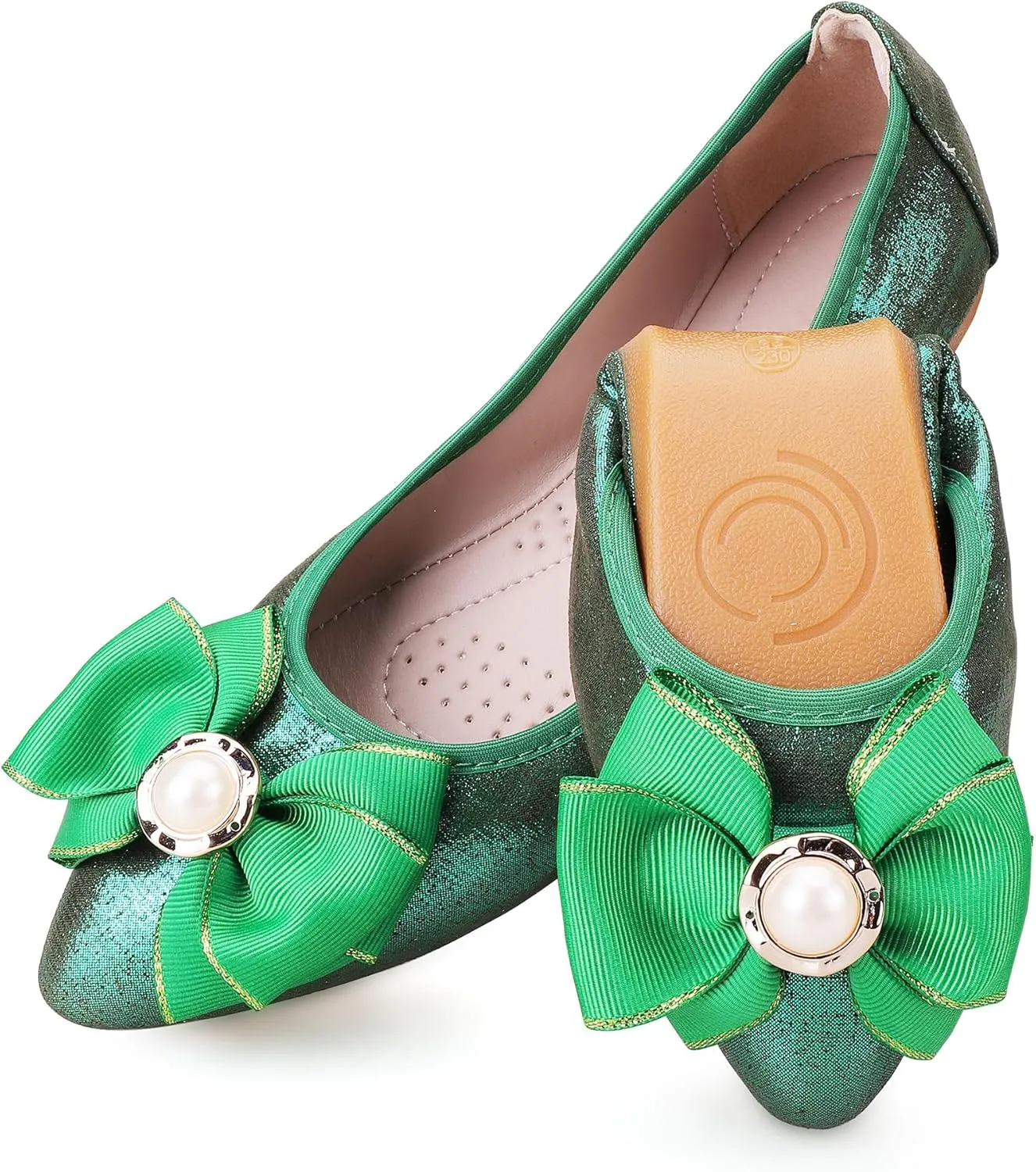 Womens Foldable Ballet Flats Bling Rhinestone Pointed Toe Comfort Slip On Walk Work Loafers Bridal Dress Shoes
