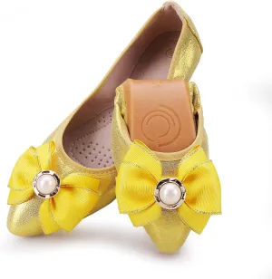 Womens Foldable Ballet Flats Bling Rhinestone Pointed Toe Comfort Slip On Walk Work Loafers Bridal Dress Shoes