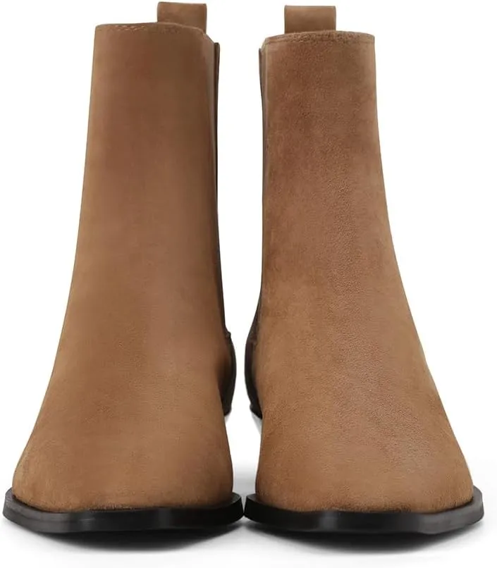 Women's Genuine Leather Chelsea Boots, Side Elasticity, Simple Design, Chunky Heel for Height Increase