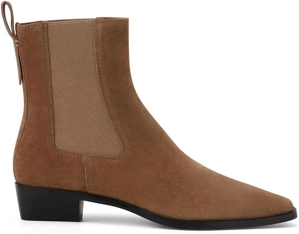 Women's Genuine Leather Chelsea Boots, Side Elasticity, Simple Design, Chunky Heel for Height Increase
