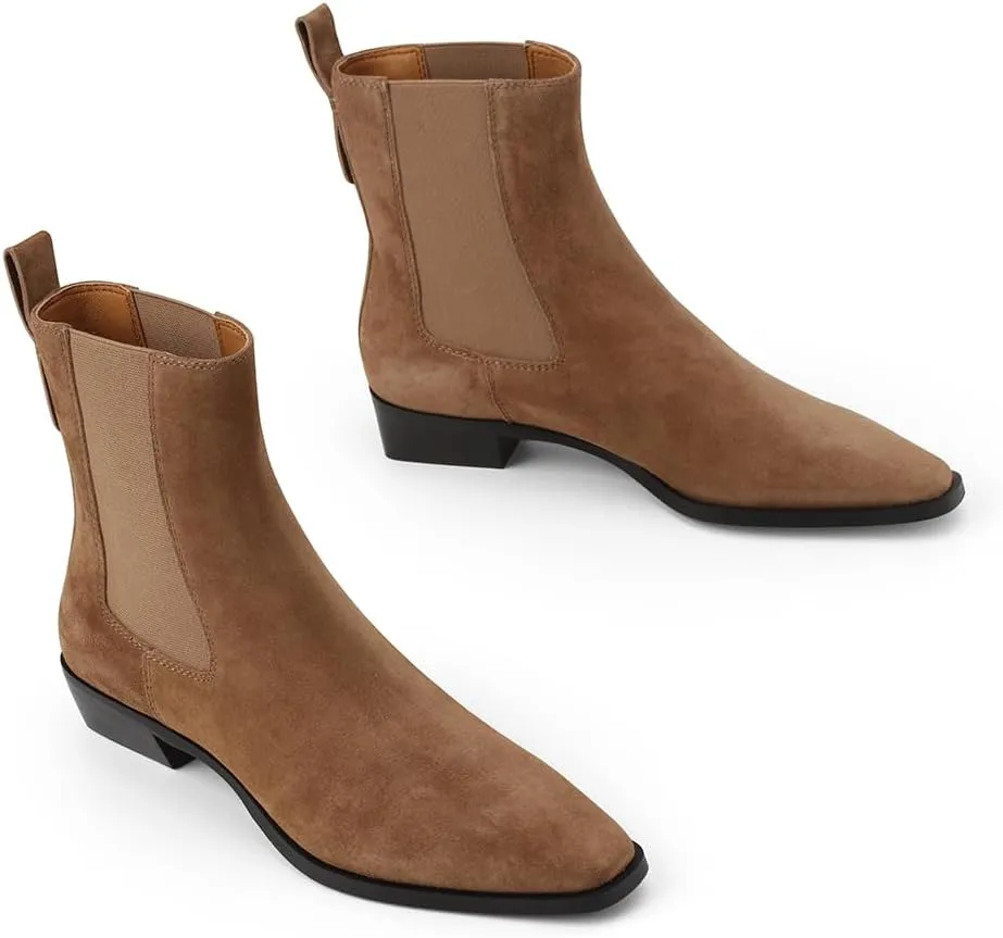 Women's Genuine Leather Chelsea Boots, Side Elasticity, Simple Design, Chunky Heel for Height Increase