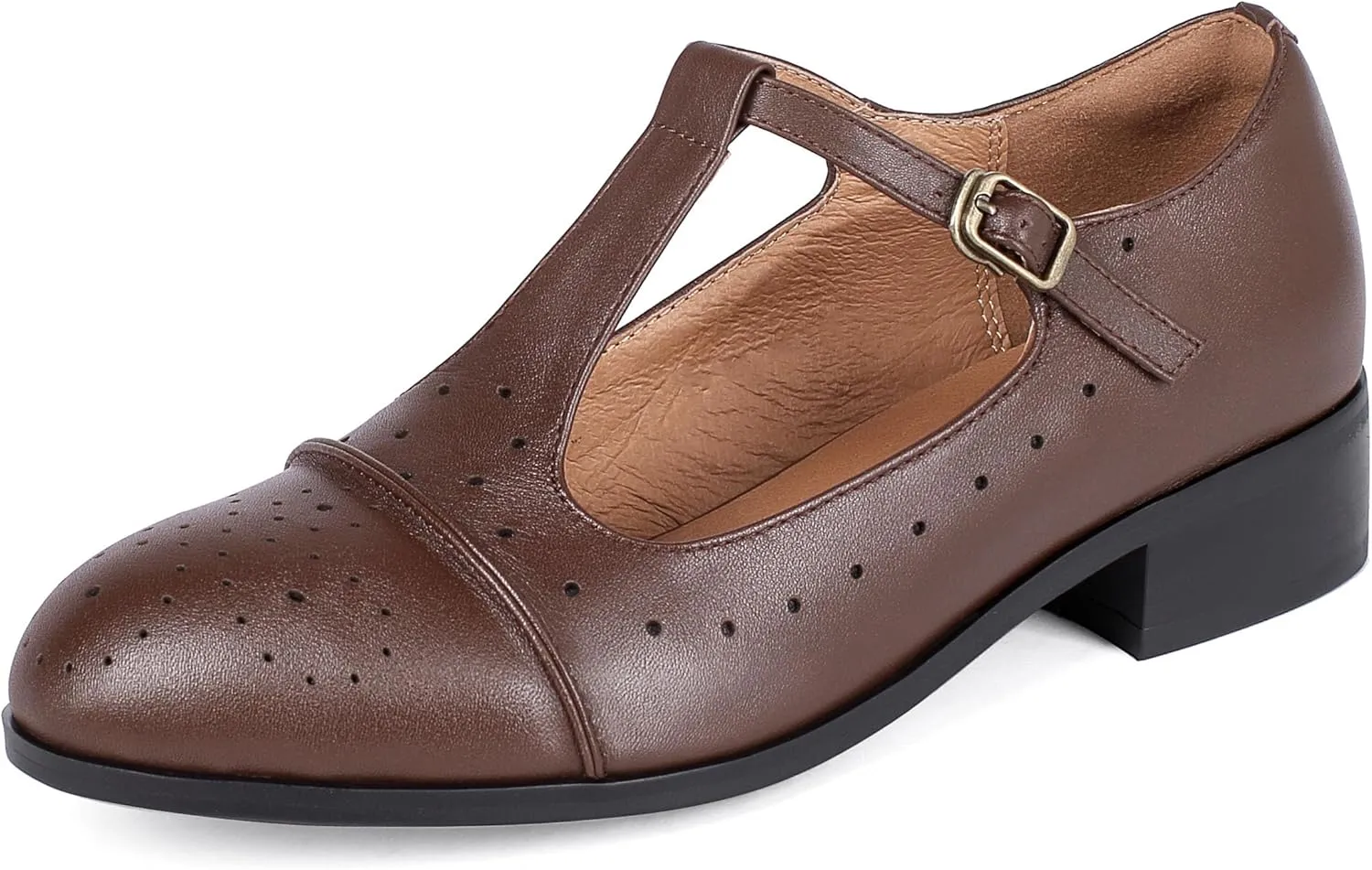 Women's Genuine Leather Mary Jane Saddle Oxford Loafers Brogue Shoes