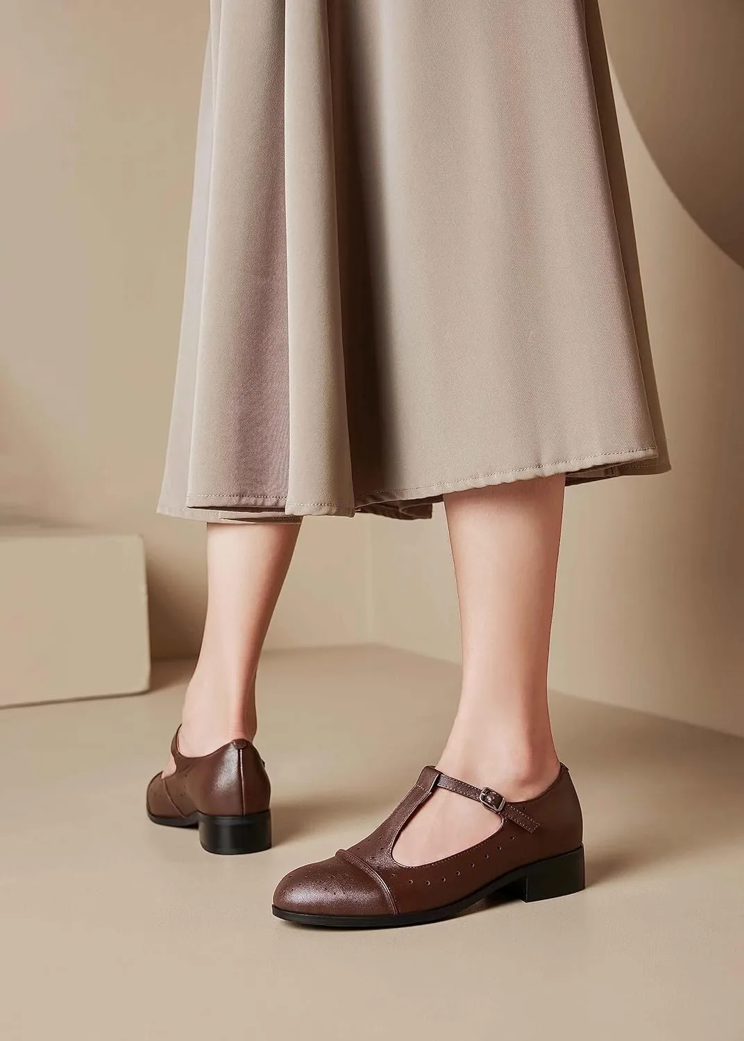 Women's Genuine Leather Mary Jane Saddle Oxford Loafers Brogue Shoes