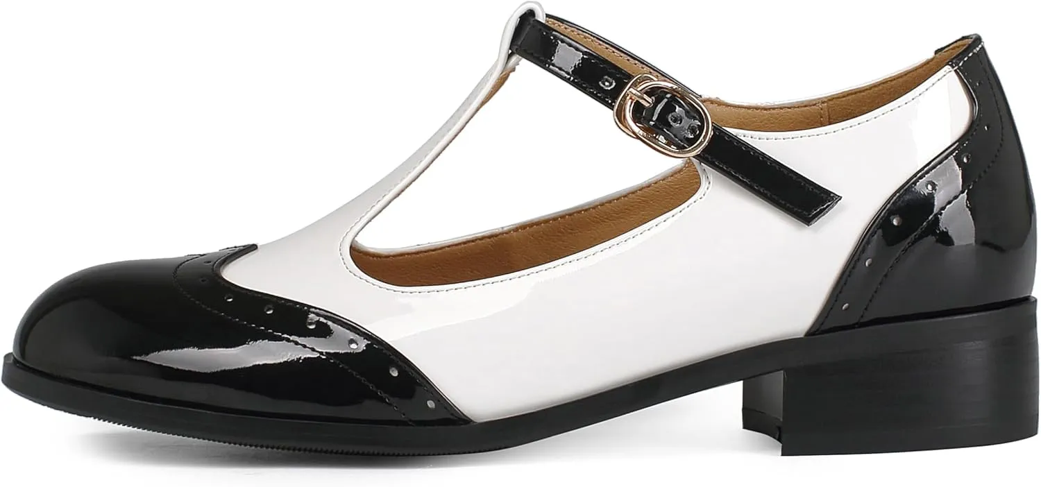 Women's Genuine Leather Mary Jane Saddle Oxford Loafers Brogue Shoes