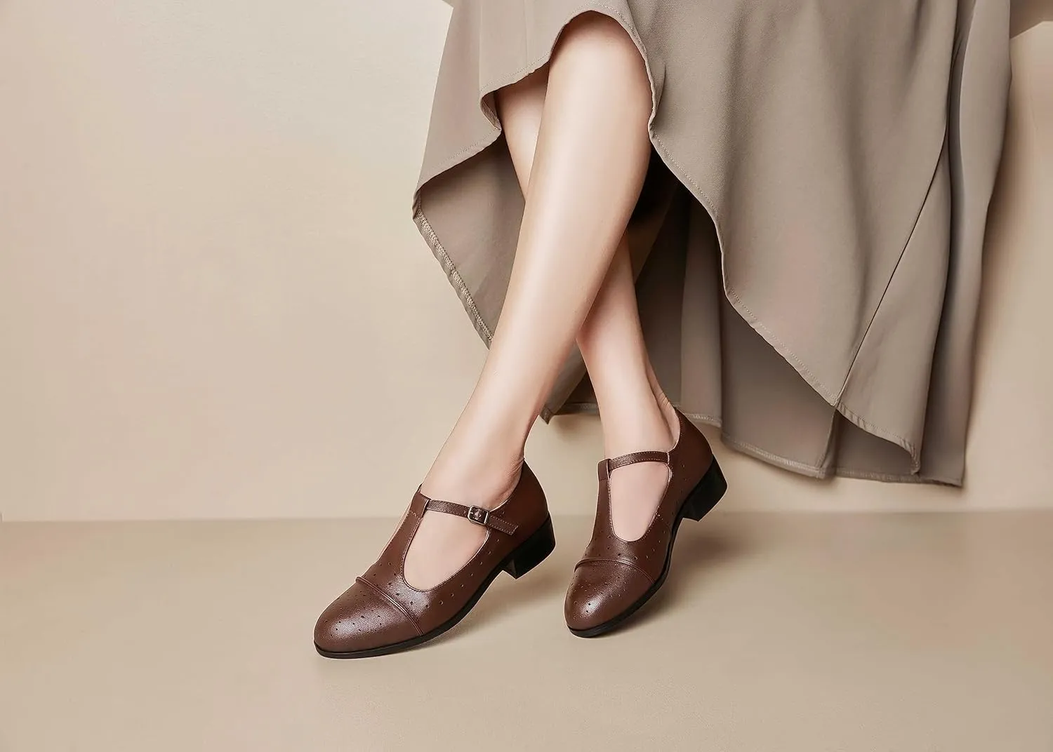 Women's Genuine Leather Mary Jane Saddle Oxford Loafers Brogue Shoes