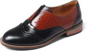 Women's Genuine Leather Mary Jane Saddle Oxford Loafers Brogue Shoes
