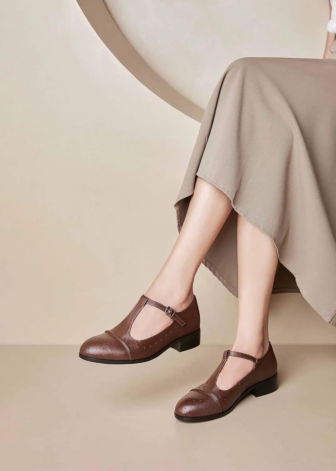 Women's Genuine Leather Mary Jane Saddle Oxford Loafers Brogue Shoes