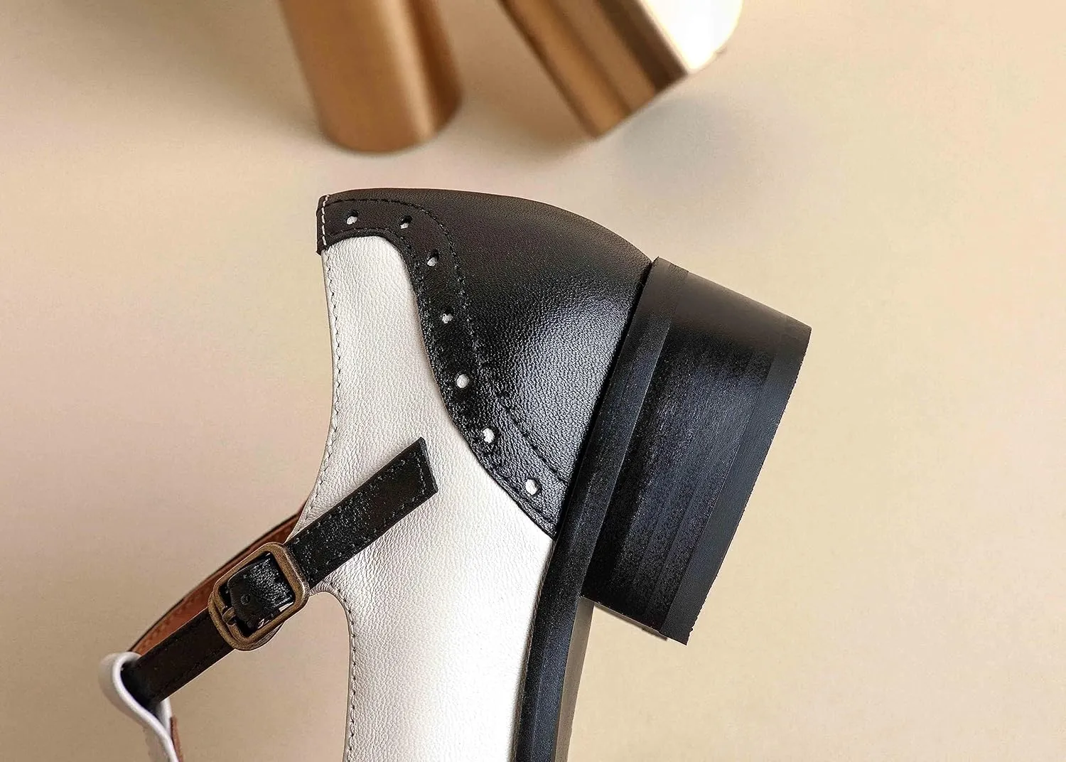 Women's Genuine Leather Mary Jane Saddle Oxford Loafers Brogue Shoes