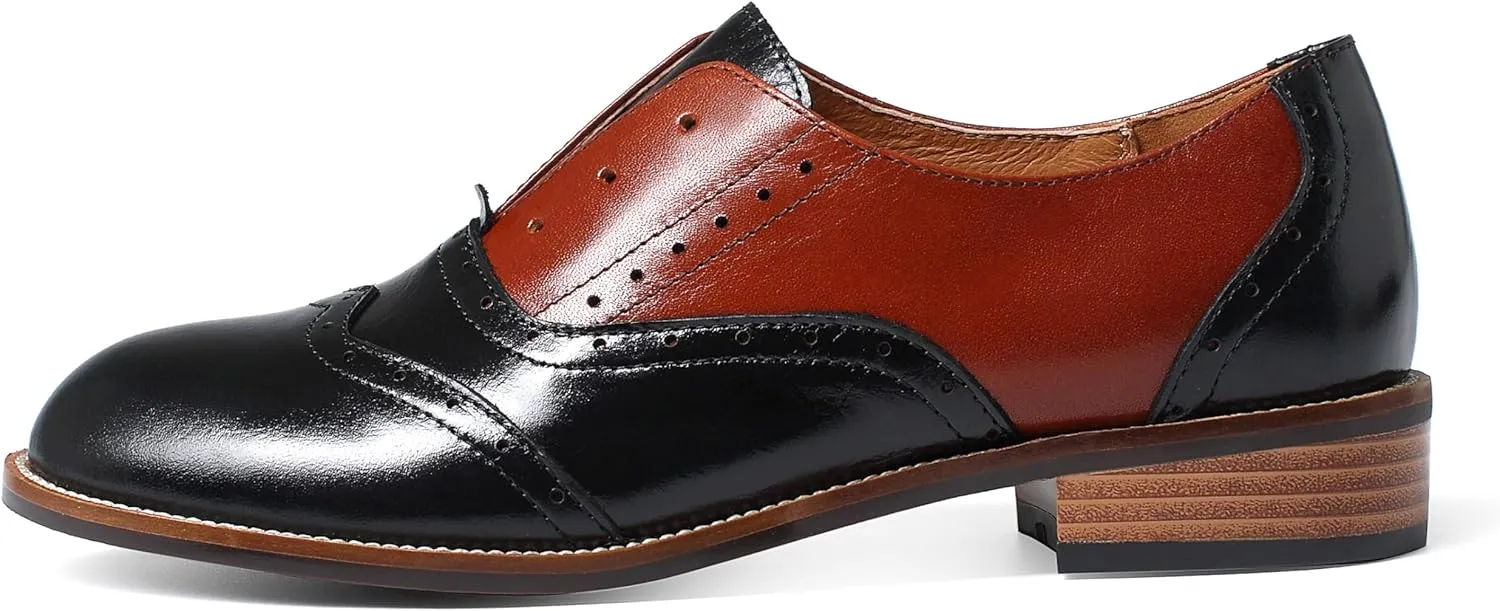 Women's Genuine Leather Mary Jane Saddle Oxford Loafers Brogue Shoes
