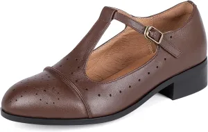 Women's Genuine Leather Mary Jane Saddle Oxford Loafers Brogue Shoes