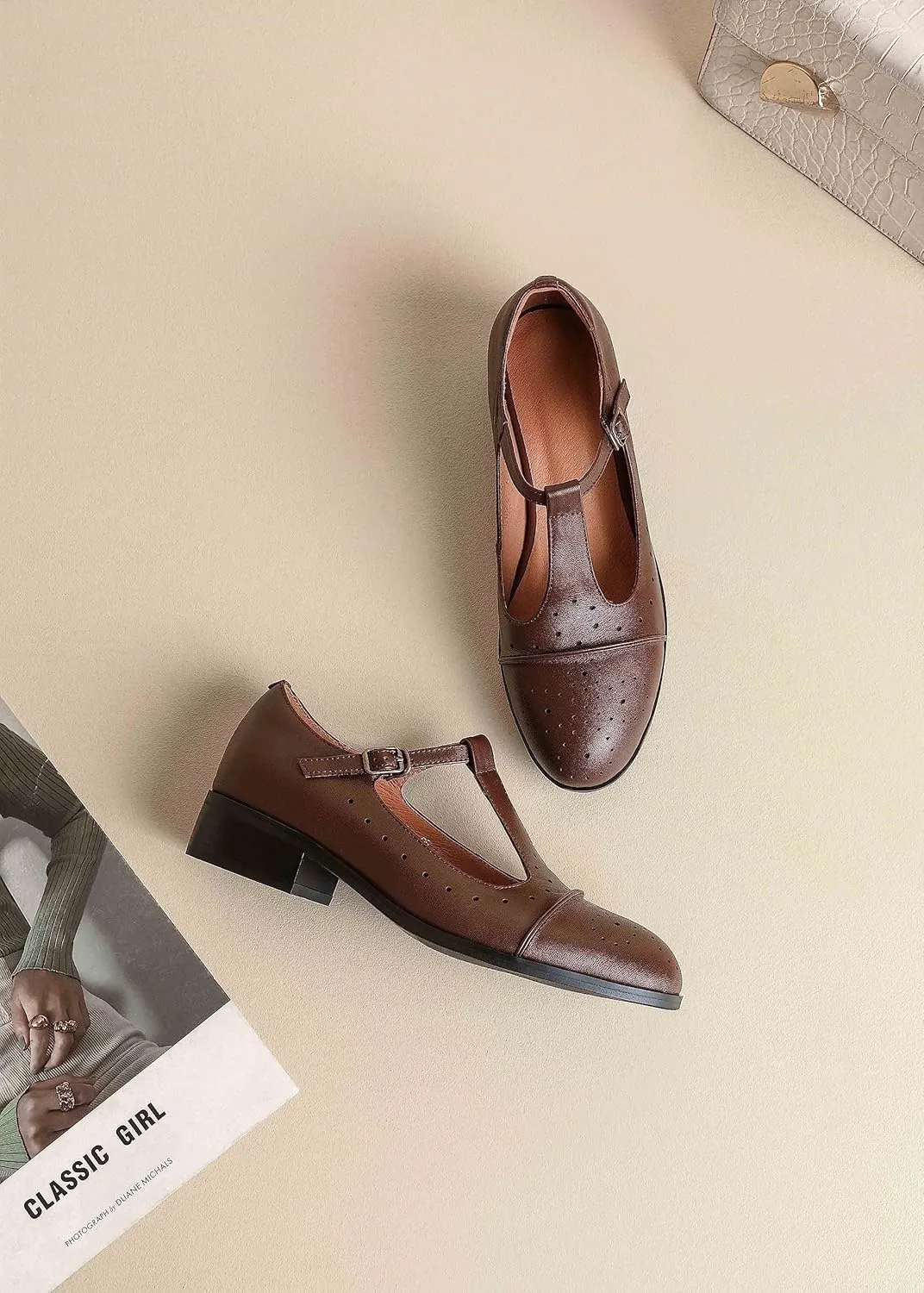 Women's Genuine Leather Mary Jane Saddle Oxford Loafers Brogue Shoes