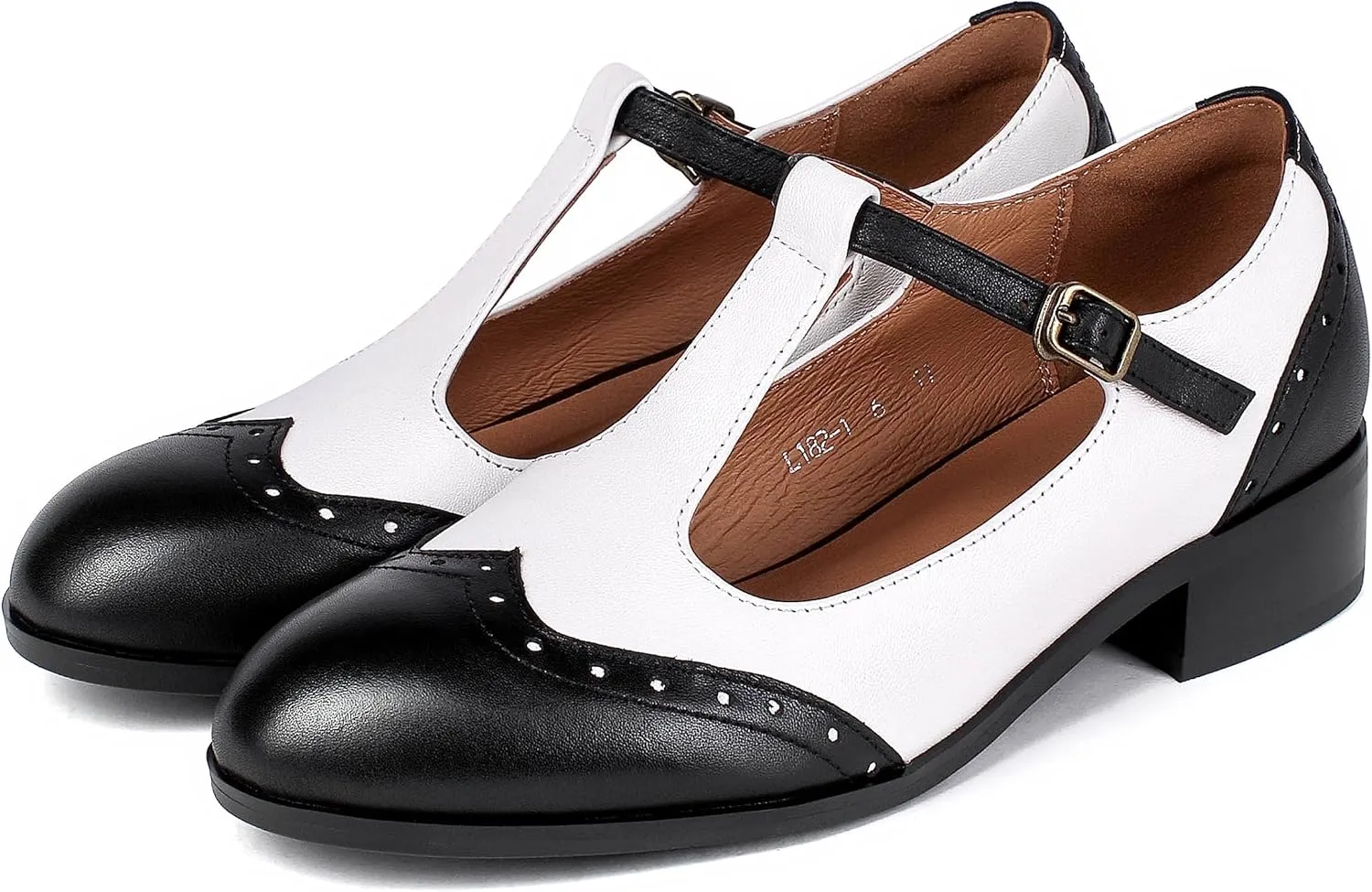 Women's Genuine Leather Mary Jane Saddle Oxford Loafers Brogue Shoes