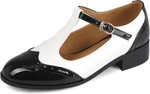 Women's Genuine Leather Mary Jane Saddle Oxford Loafers Brogue Shoes