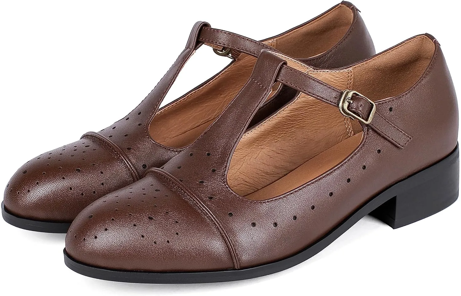 Women's Genuine Leather Mary Jane Saddle Oxford Loafers Brogue Shoes