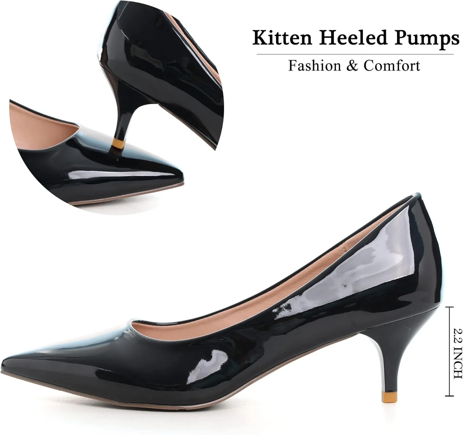 Women's Low Kitten Heel Pumps Classic Fashion Dress Pumps Simple Heeled Shoes for Office Work