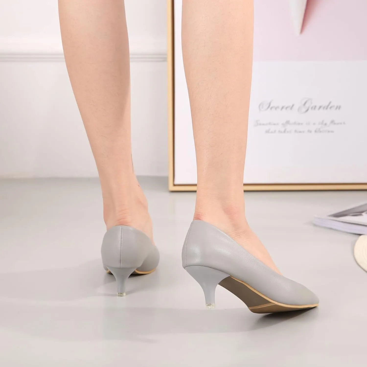 Women's Low Kitten Heel Pumps Classic Fashion Dress Pumps Simple Heeled Shoes for Office Work