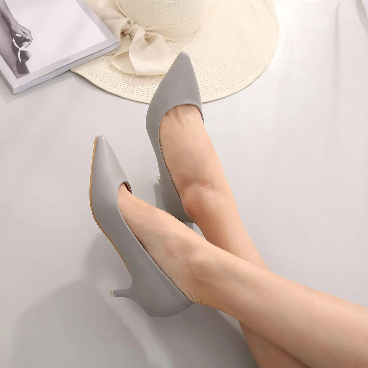 Women's Low Kitten Heel Pumps Classic Fashion Dress Pumps Simple Heeled Shoes for Office Work