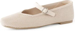Women's Mary Jane Ballet Knit Flats Square Toe Washable Comfort Shoes with Straps for Office Casual Wear Softable Low Top