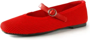 Women's Mary Jane Ballet Knit Flats Square Toe Washable Comfort Shoes with Straps for Office Casual Wear Softable Low Top