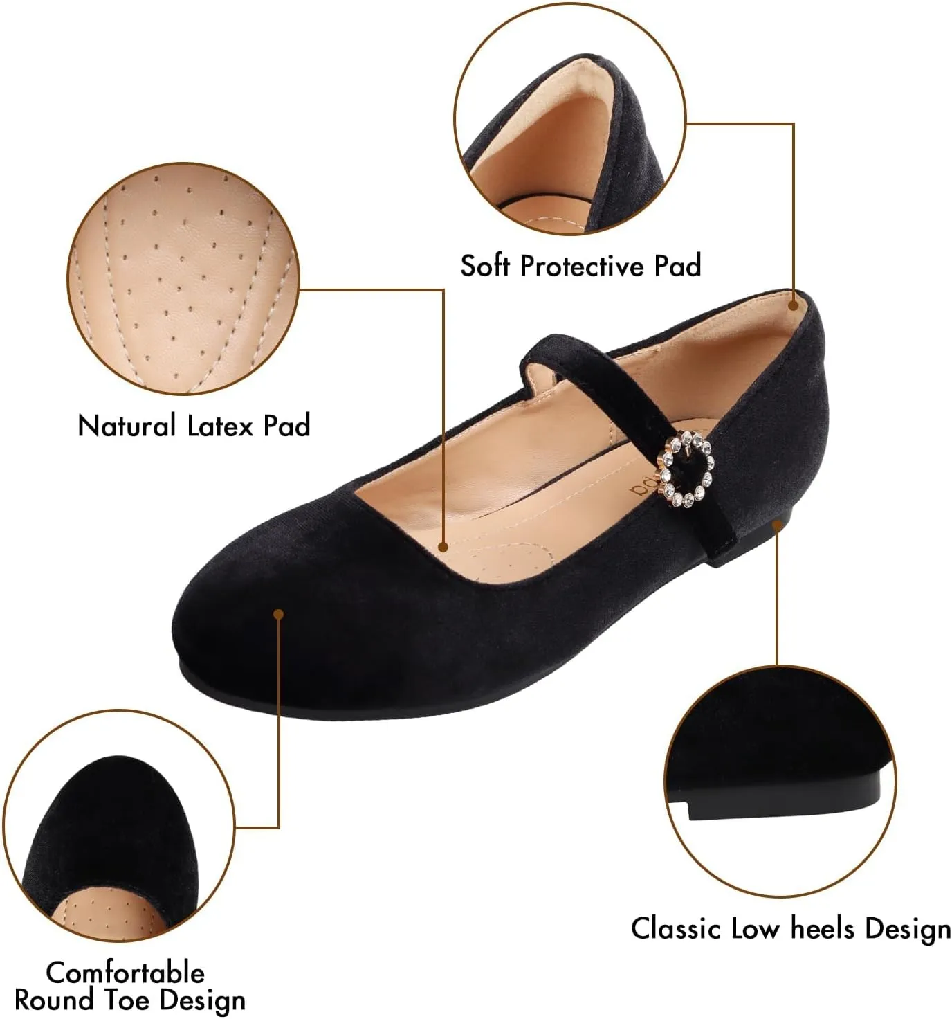 Womens Mary Jane Shoes Comfortable Strap Flats Dressy Casual Ballet Flats Shoes Floral Buckle Round Toe Black Flats Shoes for Women