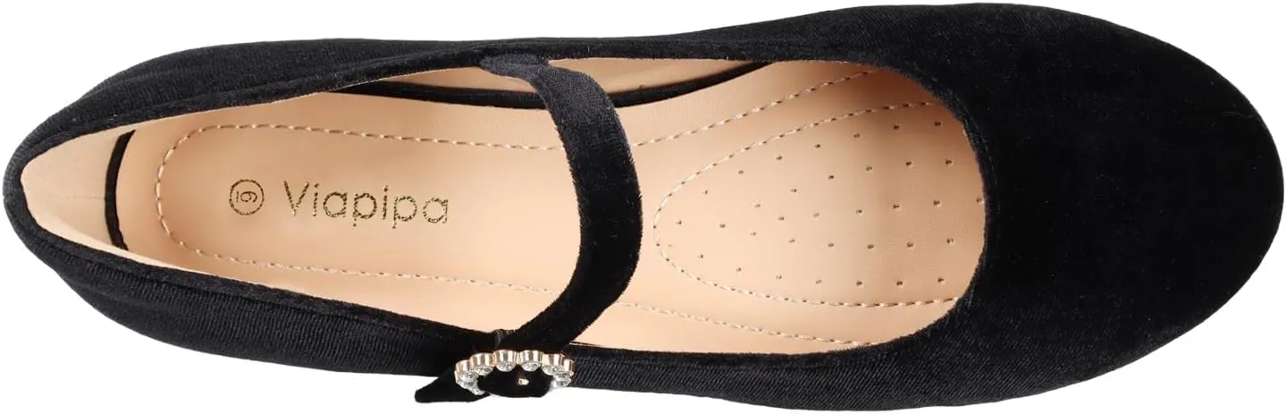 Womens Mary Jane Shoes Comfortable Strap Flats Dressy Casual Ballet Flats Shoes Floral Buckle Round Toe Black Flats Shoes for Women