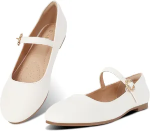 Womens Mary Jane Shoes Comfortable Strap Flats Dressy Casual Ballet Flats Shoes Floral Buckle Round Toe Black Flats Shoes for Women