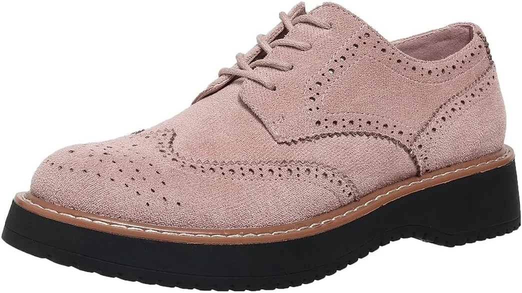 Women's Oxfords Classic Lace Up Vintage Round Toe Platform Casual Wingtip Brogues Low Heel Dress Shoes