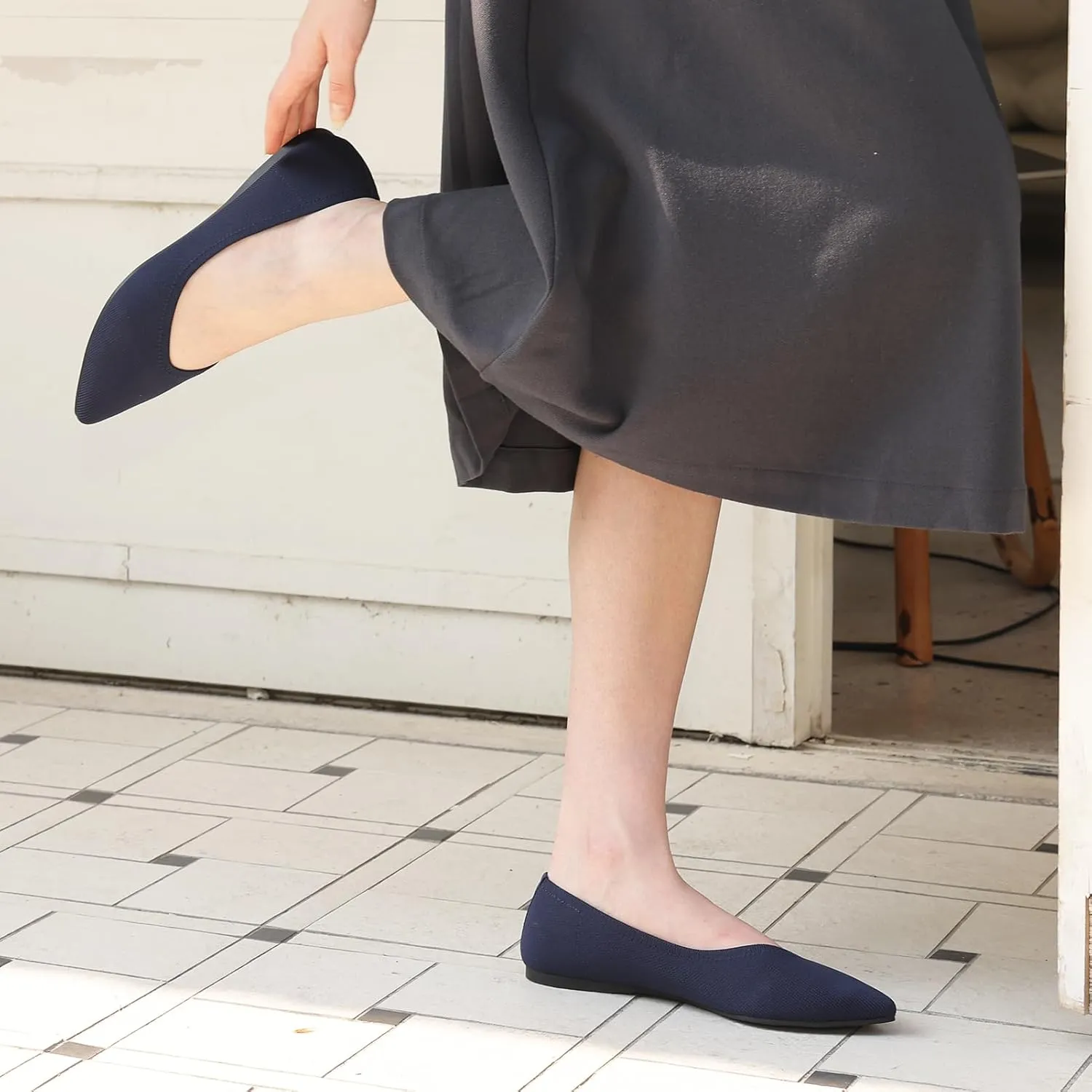 Womens Pointed Toe Flats Knit Dress Washable Flats Slip On Ballet Shoes Women Comfort Office Low Wedge