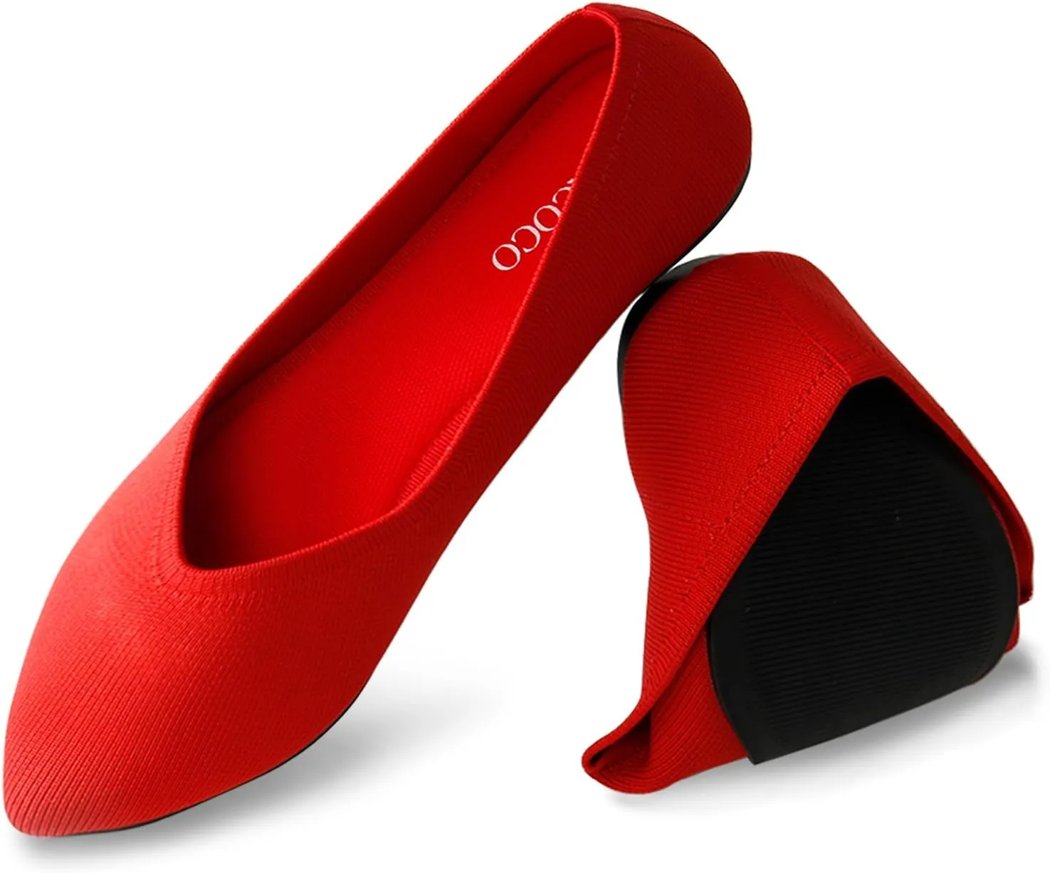 Womens Pointed Toe Flats Knit Dress Washable Flats Slip On Ballet Shoes Women Comfort Office Low Wedge
