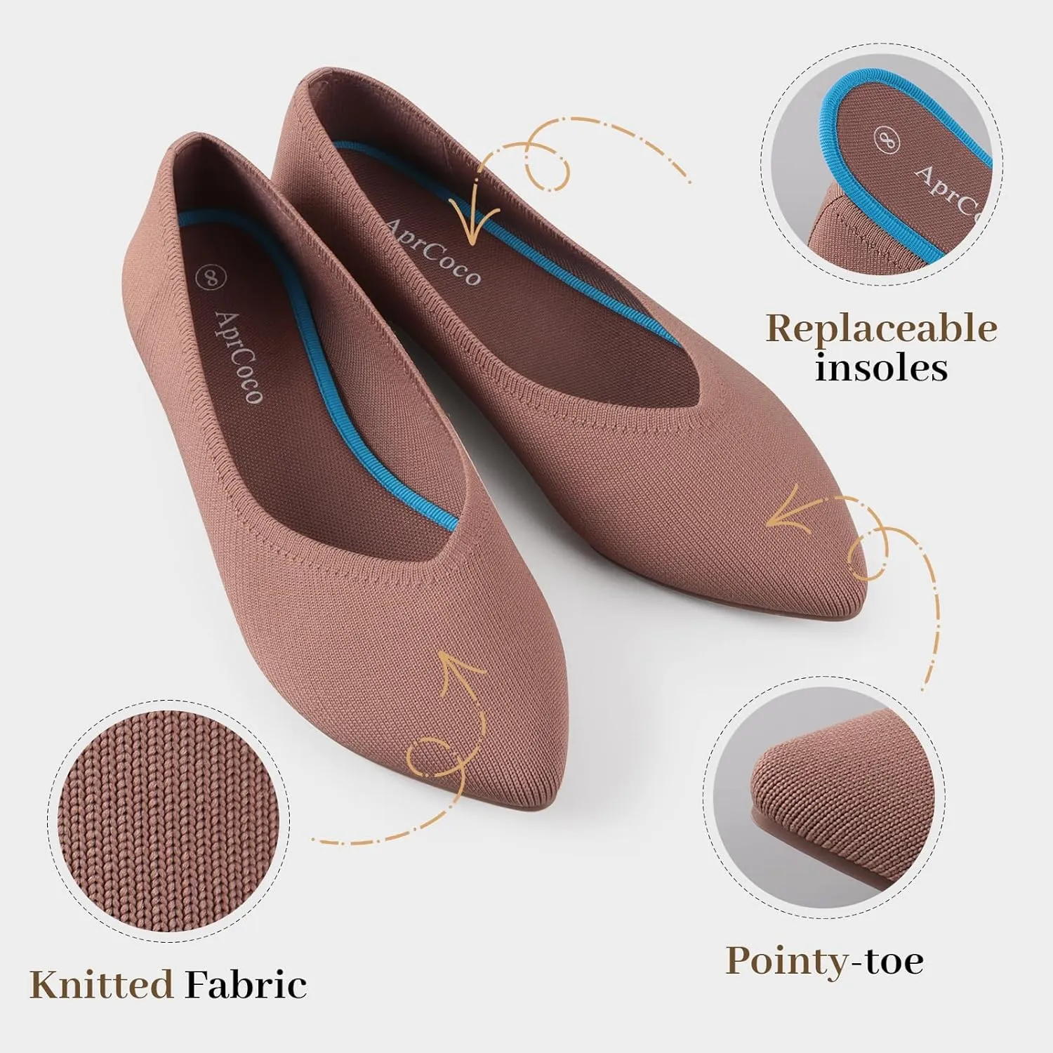 Womens Pointed Toe Flats Knit Dress Washable Flats Slip On Ballet Shoes Women Comfort Office Low Wedge