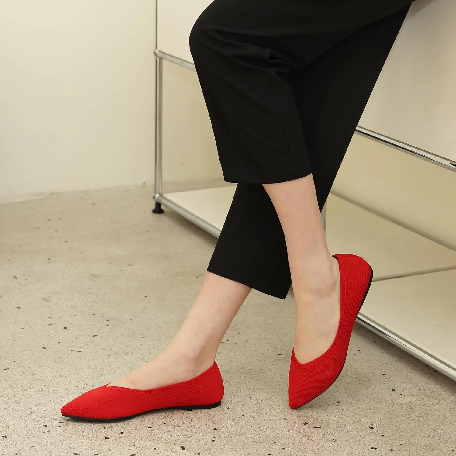 Womens Pointed Toe Flats Knit Dress Washable Flats Slip On Ballet Shoes Women Comfort Office Low Wedge