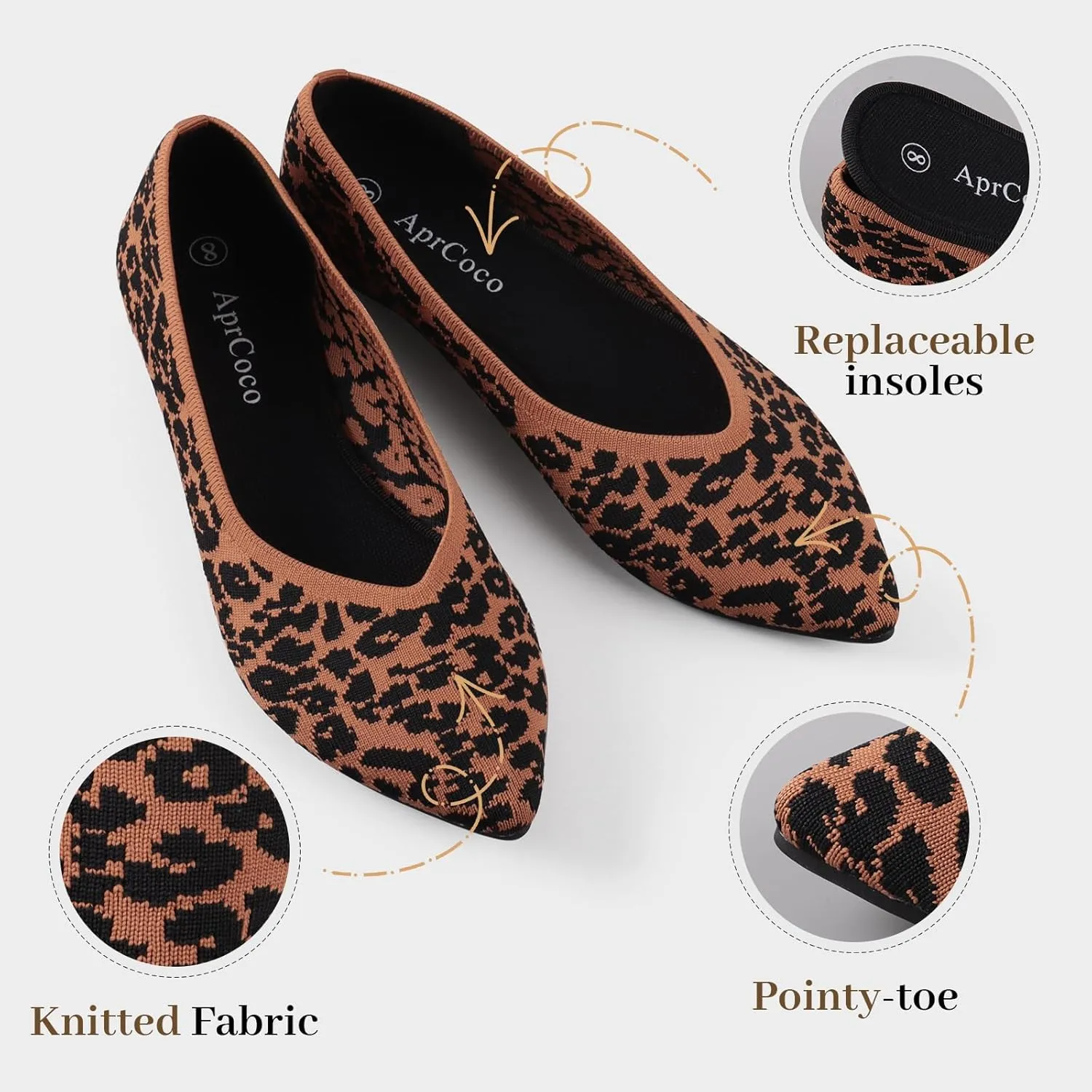 Womens Pointed Toe Flats Knit Dress Washable Flats Slip On Ballet Shoes Women Comfort Office Low Wedge