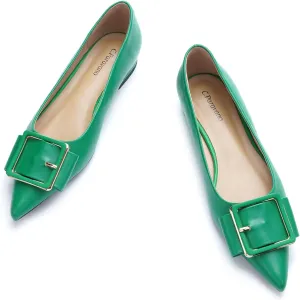 Women's Pointed Toe Square Buckle Flats Elegant Slip-On Ballet Flats Comfortable Dressy Shoes for Work Party Daily Wear