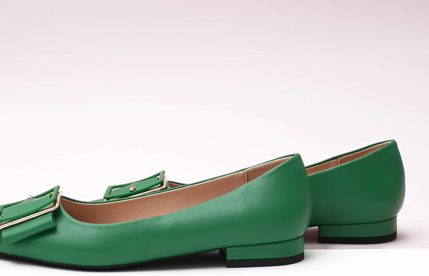 Women's Pointed Toe Square Buckle Flats Elegant Slip-On Ballet Flats Comfortable Dressy Shoes for Work Party Daily Wear