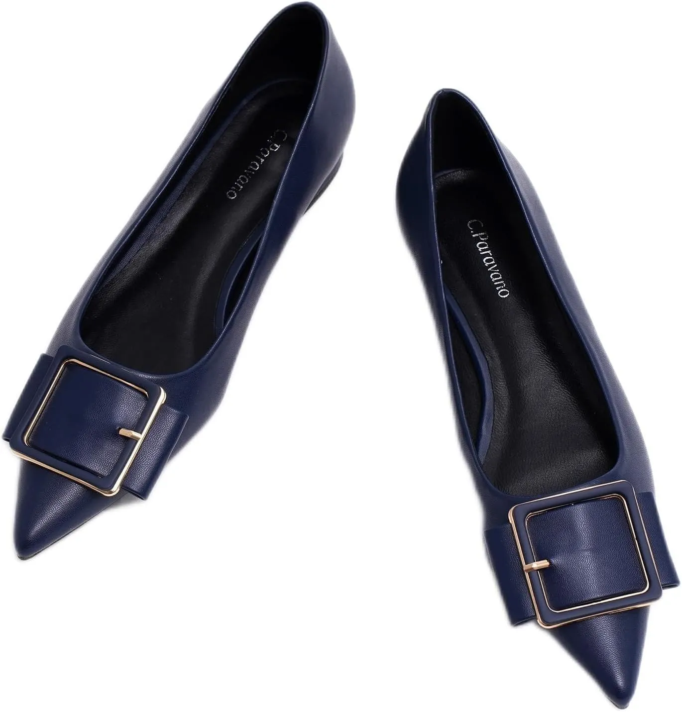 Women's Pointed Toe Square Buckle Flats Elegant Slip-On Ballet Flats Comfortable Dressy Shoes for Work Party Daily Wear