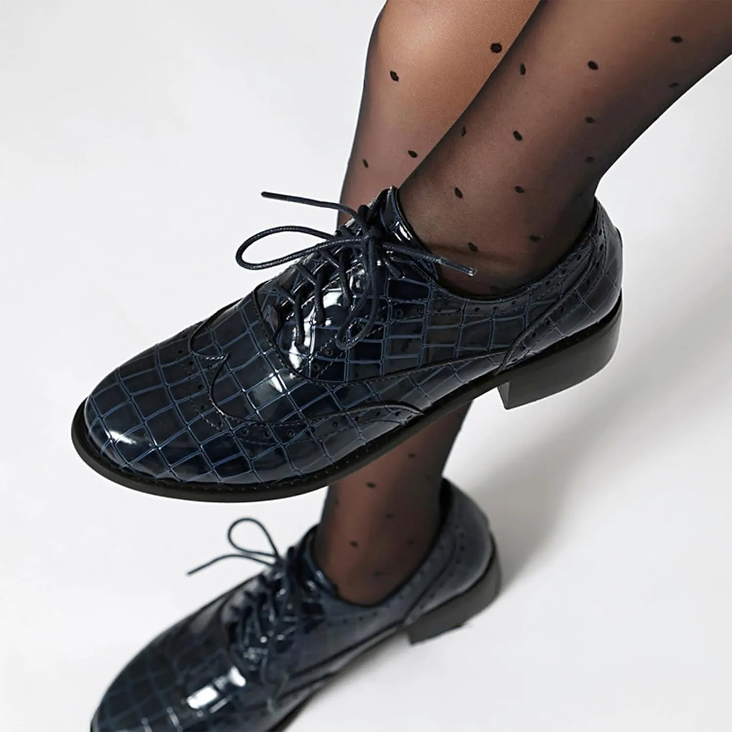 Women's Print Leather Low Heel Brogue Oxford Shoes Fashion Wingtip Comfort Non Slip Lace Up Block Heel Dress Shoes for Business Evening Dating