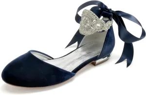 Women's Pump Round Toe Flat Heels 1.5CM Bridal Shoes Wedding High Heels Bowknot Party Guests Ankle Strap Evening Formal Comfortable Sandals