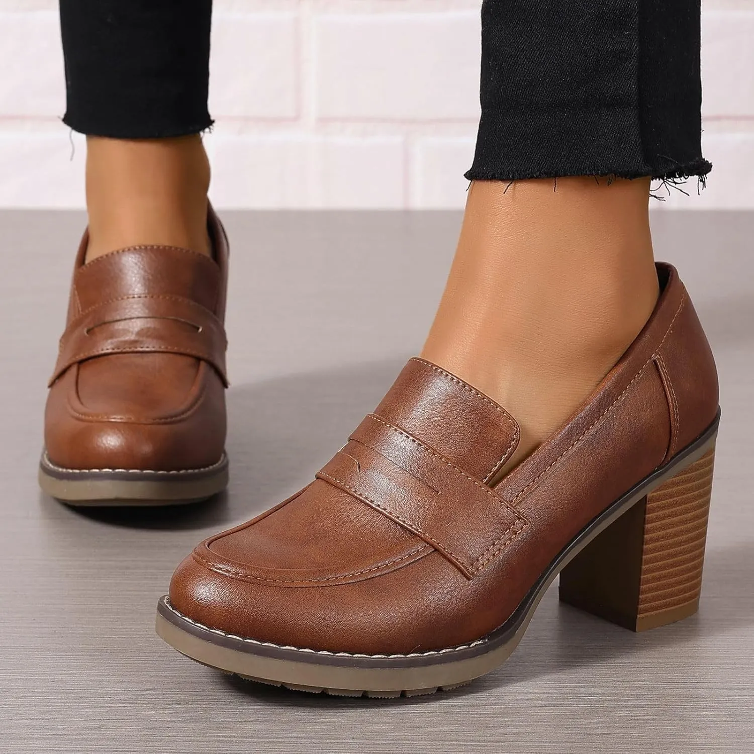 Women's Pumps Block Chunky High Heel Comfortable Classic Dressy Office Business Oxfords Shoes US5-11