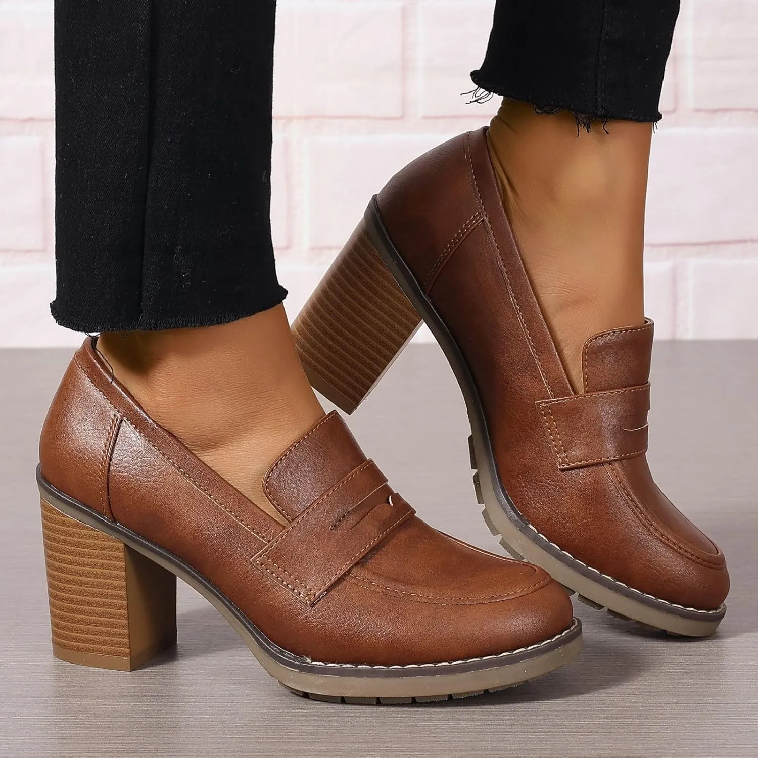 Women's Pumps Block Chunky High Heel Comfortable Classic Dressy Office Business Oxfords Shoes US5-11