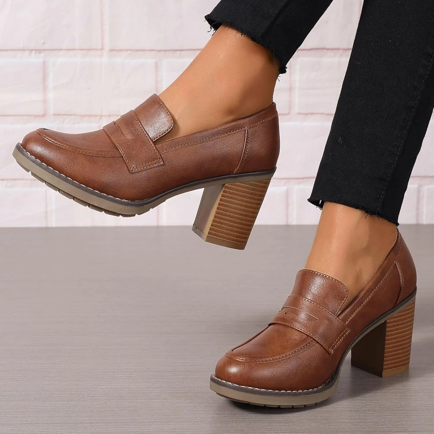 Women's Pumps Block Chunky High Heel Comfortable Classic Dressy Office Business Oxfords Shoes US5-11