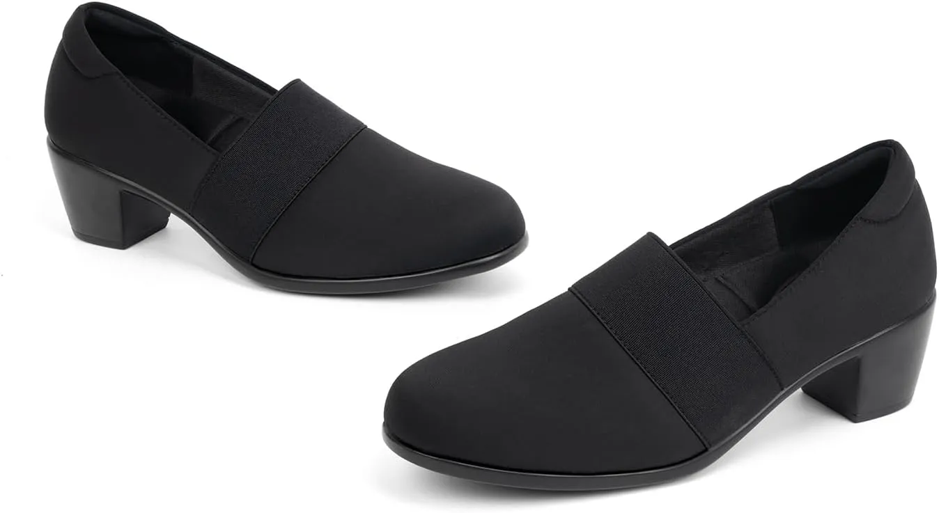 Women's Pumps Chunky Low Block Heel Slip-on Work Shoes Bunion Arch Support Comfortable Dressy Pumps