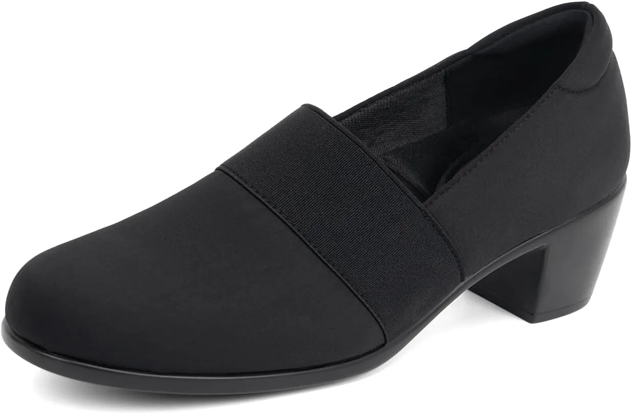 Women's Pumps Chunky Low Block Heel Slip-on Work Shoes Bunion Arch Support Comfortable Dressy Pumps