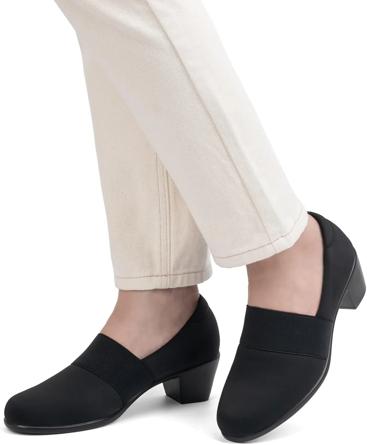 Women's Pumps Chunky Low Block Heel Slip-on Work Shoes Bunion Arch Support Comfortable Dressy Pumps