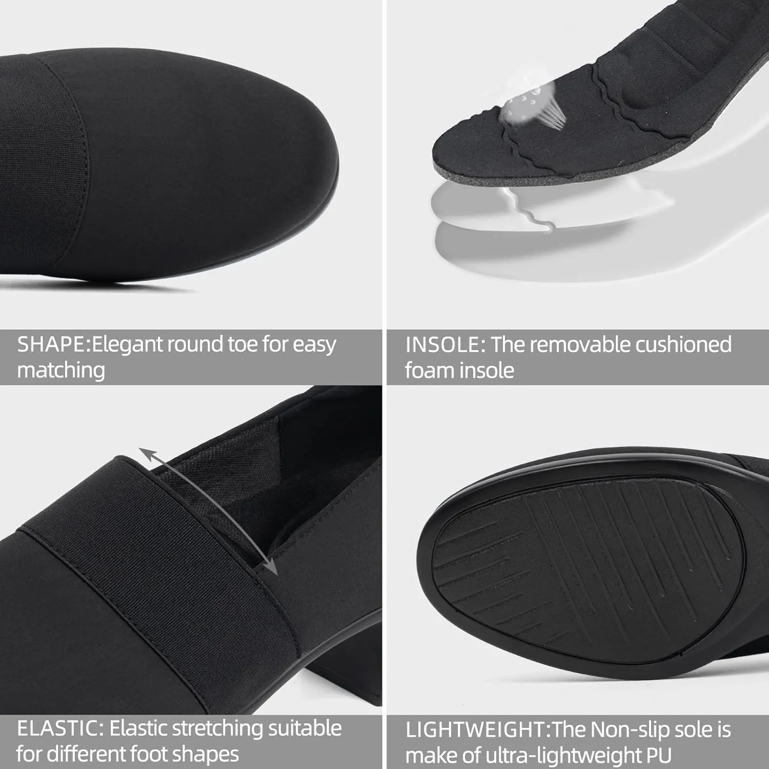 Women's Pumps Chunky Low Block Heel Slip-on Work Shoes Bunion Arch Support Comfortable Dressy Pumps